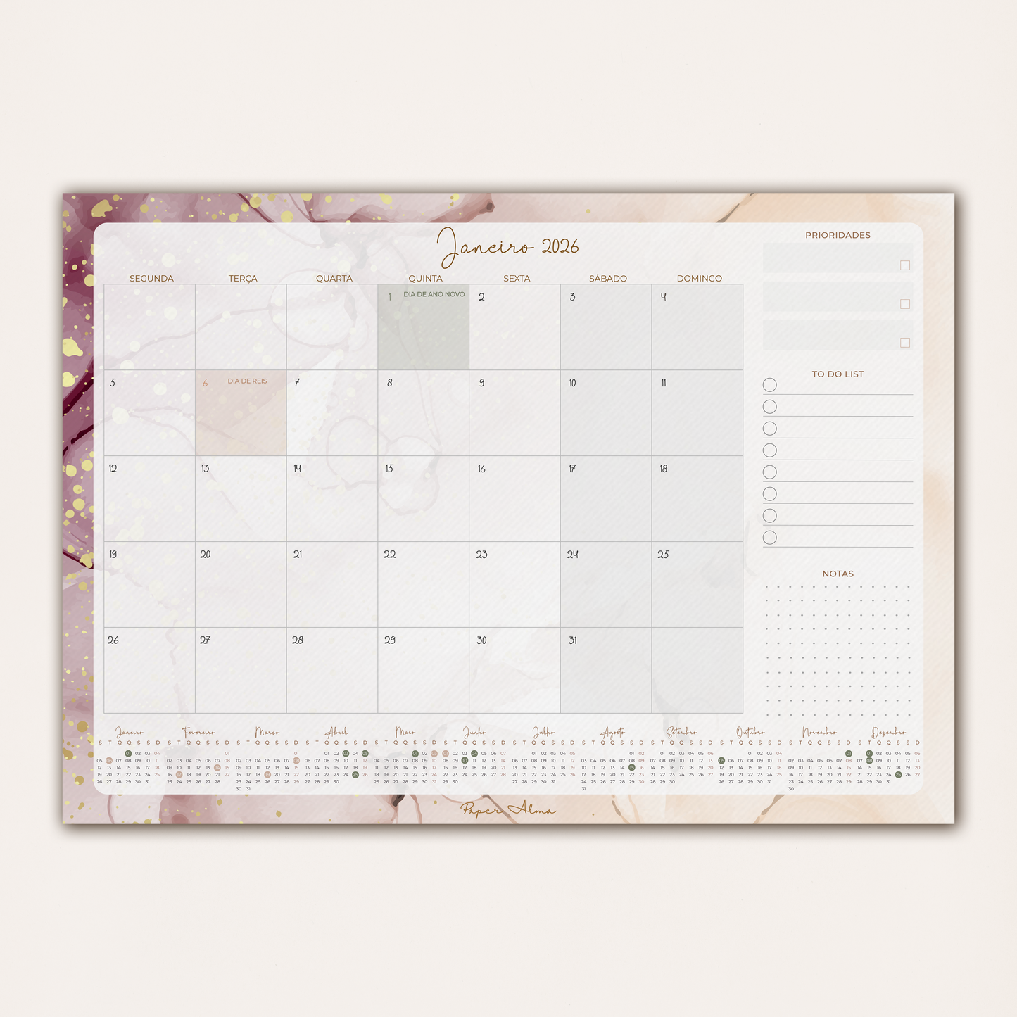 Planner Mensal 2026 | Luxury