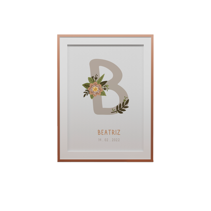 Póster Ilustração Inicial e Nome | Floral