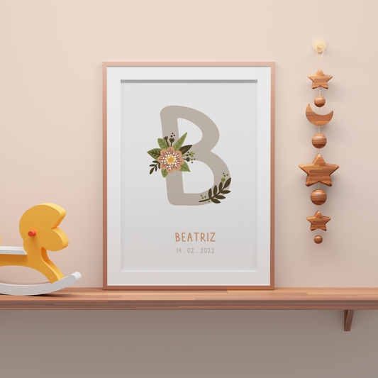 Póster Ilustração Inicial e Nome | Floral